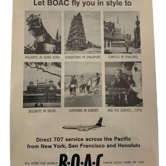 Vintage 1961 BOAC Takes Good Care Of You Ad Advertisement - Picture 2 of 2